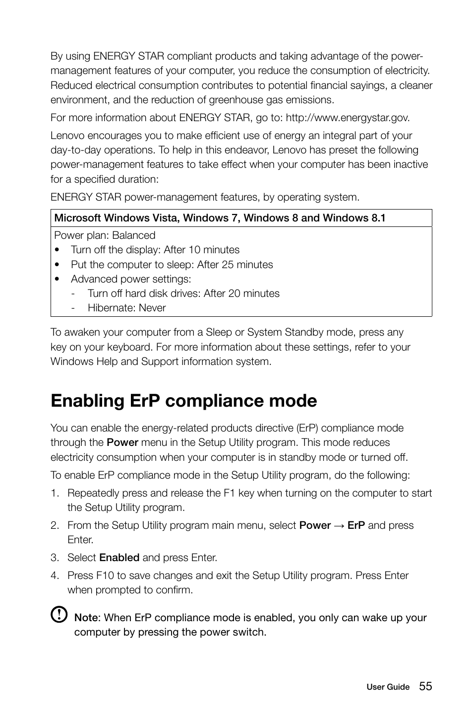 Enabling erp compliance mode | Lenovo H50-50 Desktop User Manual | Page 60 / 63