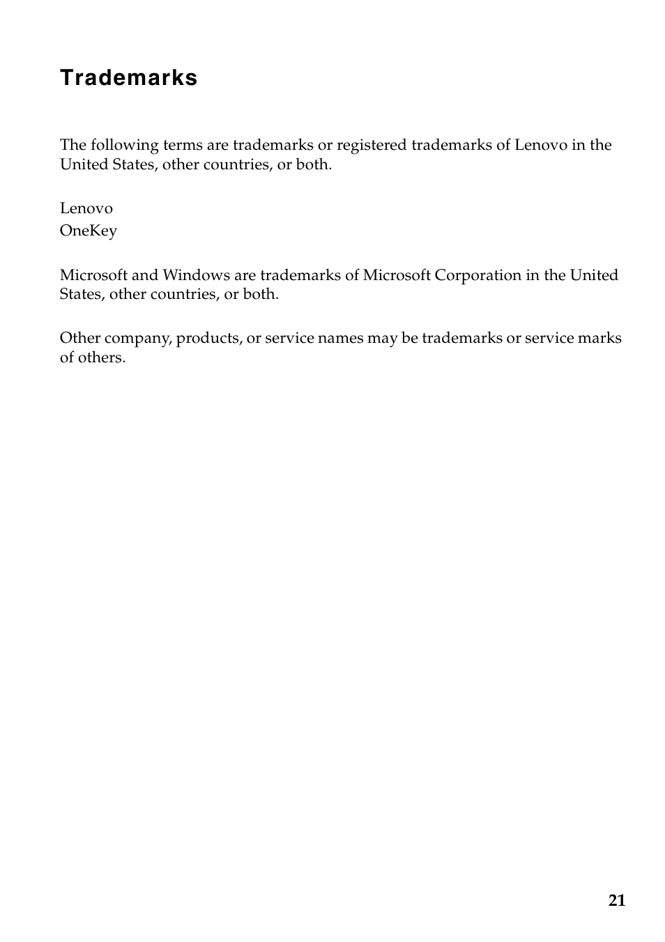 Trademarks | Lenovo G700 Notebook User Manual | Page 21 / 21