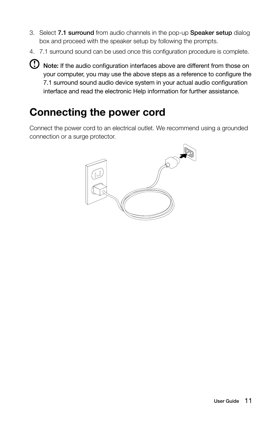 Connecting the power cord | Lenovo IdeaCentre K415 User Manual | Page 16 / 69