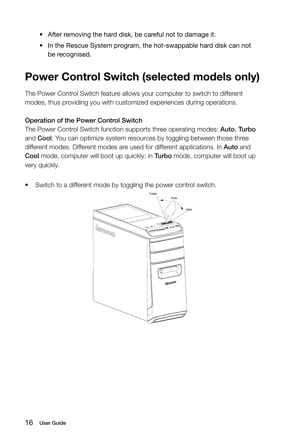 Power control switch (selected models only) | Lenovo IdeaCentre K415 User Manual | Page 21 / 69