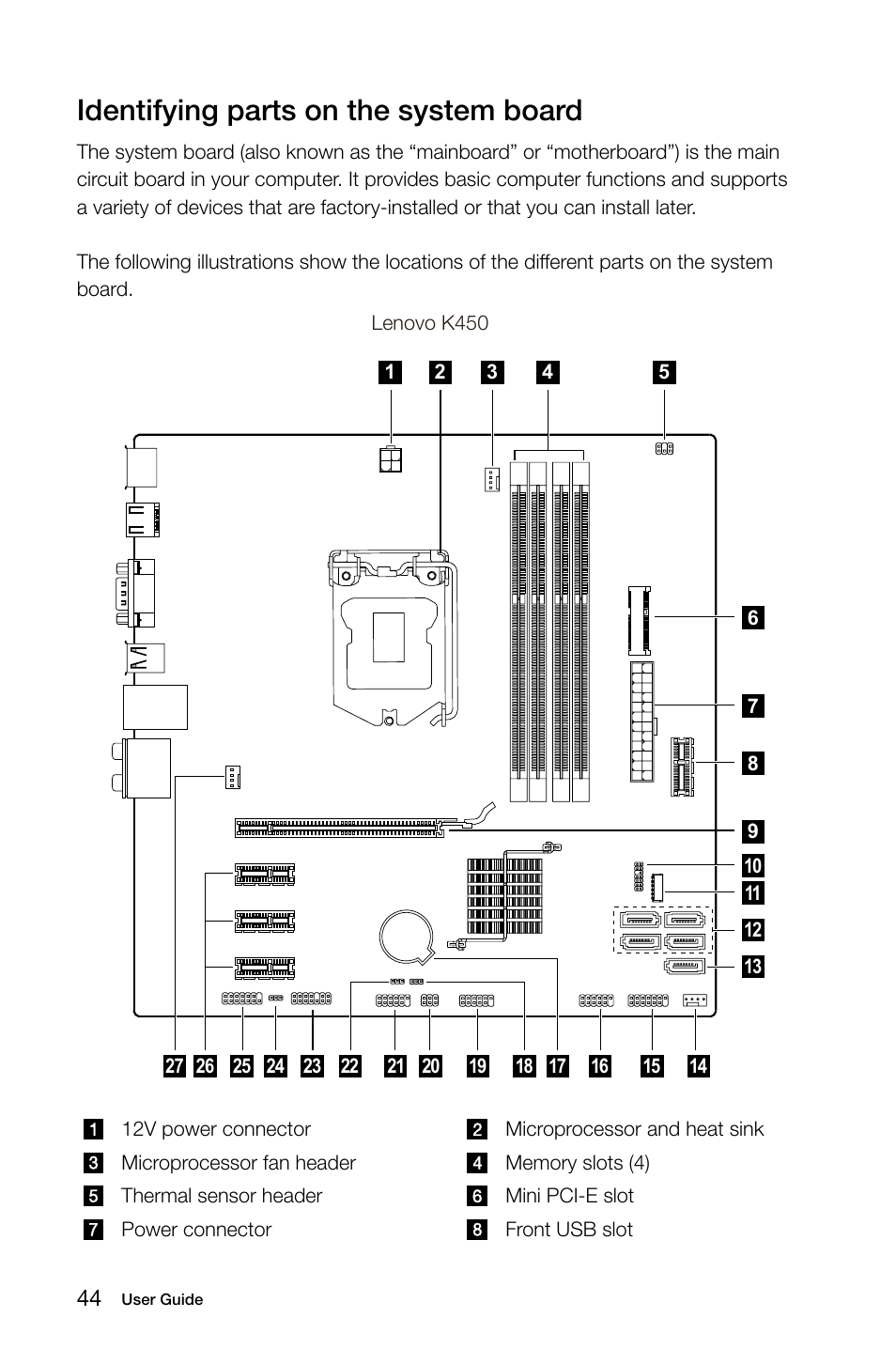 Identifying parts on the system board | Lenovo IdeaCentre K415 User Manual | Page 49 / 69