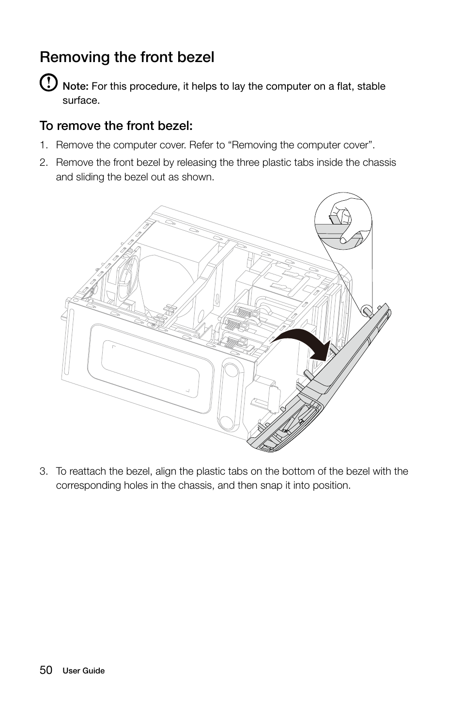 Removing the front bezel | Lenovo IdeaCentre K415 User Manual | Page 55 / 69