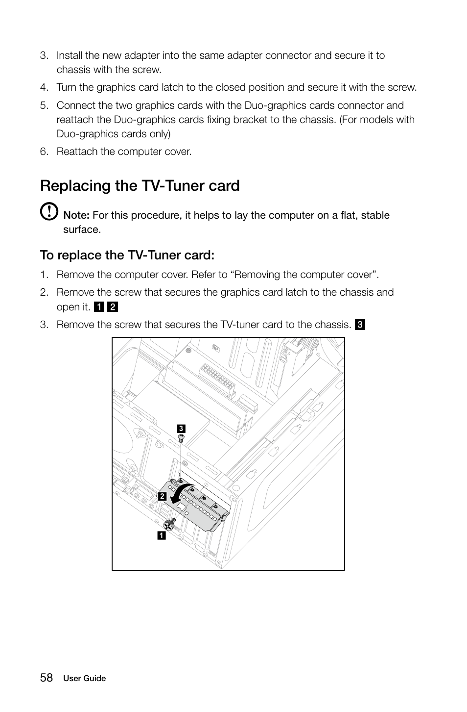 Replacing the tv-tuner card | Lenovo IdeaCentre K415 User Manual | Page 63 / 69