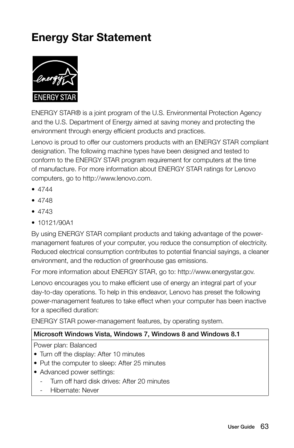 Energy star statement | Lenovo IdeaCentre K415 User Manual | Page 68 / 69