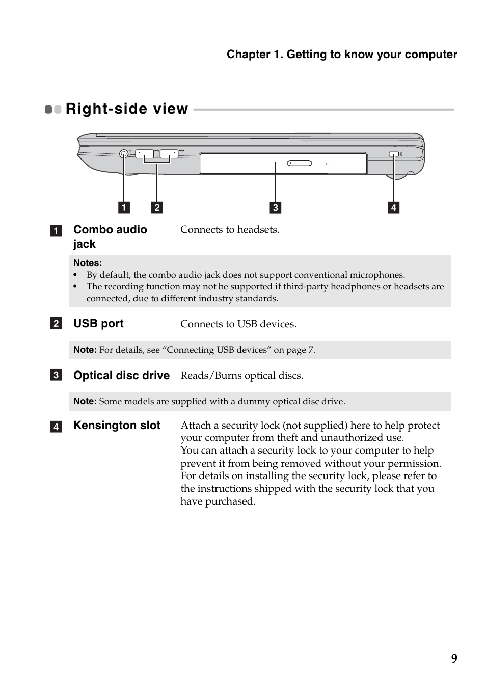 Right-side view | Lenovo IdeaPad Z710 Notebook User Manual | Page 13 / 50