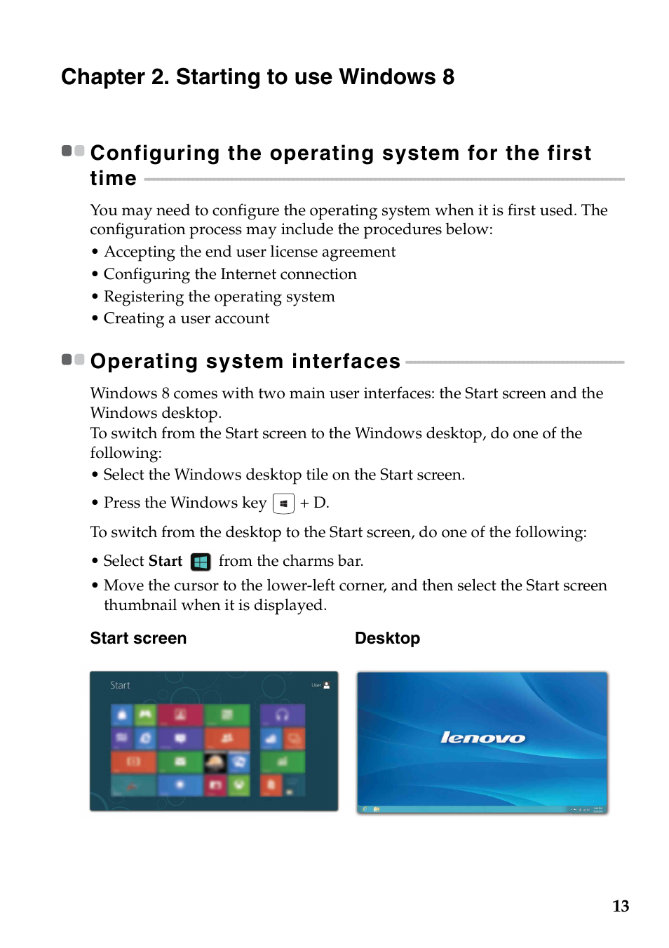 Chapter 2. starting to use windows 8, Operating system interfaces | Lenovo IdeaPad Z710 Notebook User Manual | Page 17 / 50
