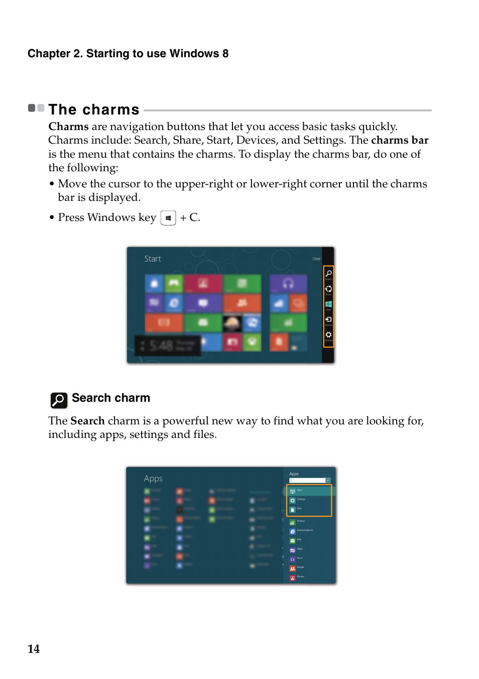 The charms | Lenovo IdeaPad Z710 Notebook User Manual | Page 18 / 50