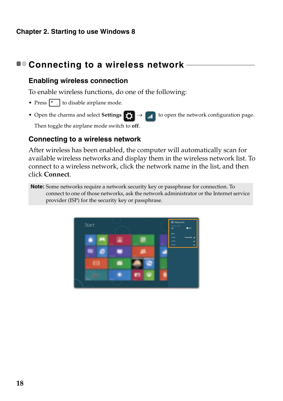 Connecting to a wireless network | Lenovo IdeaPad Z710 Notebook User Manual | Page 22 / 50