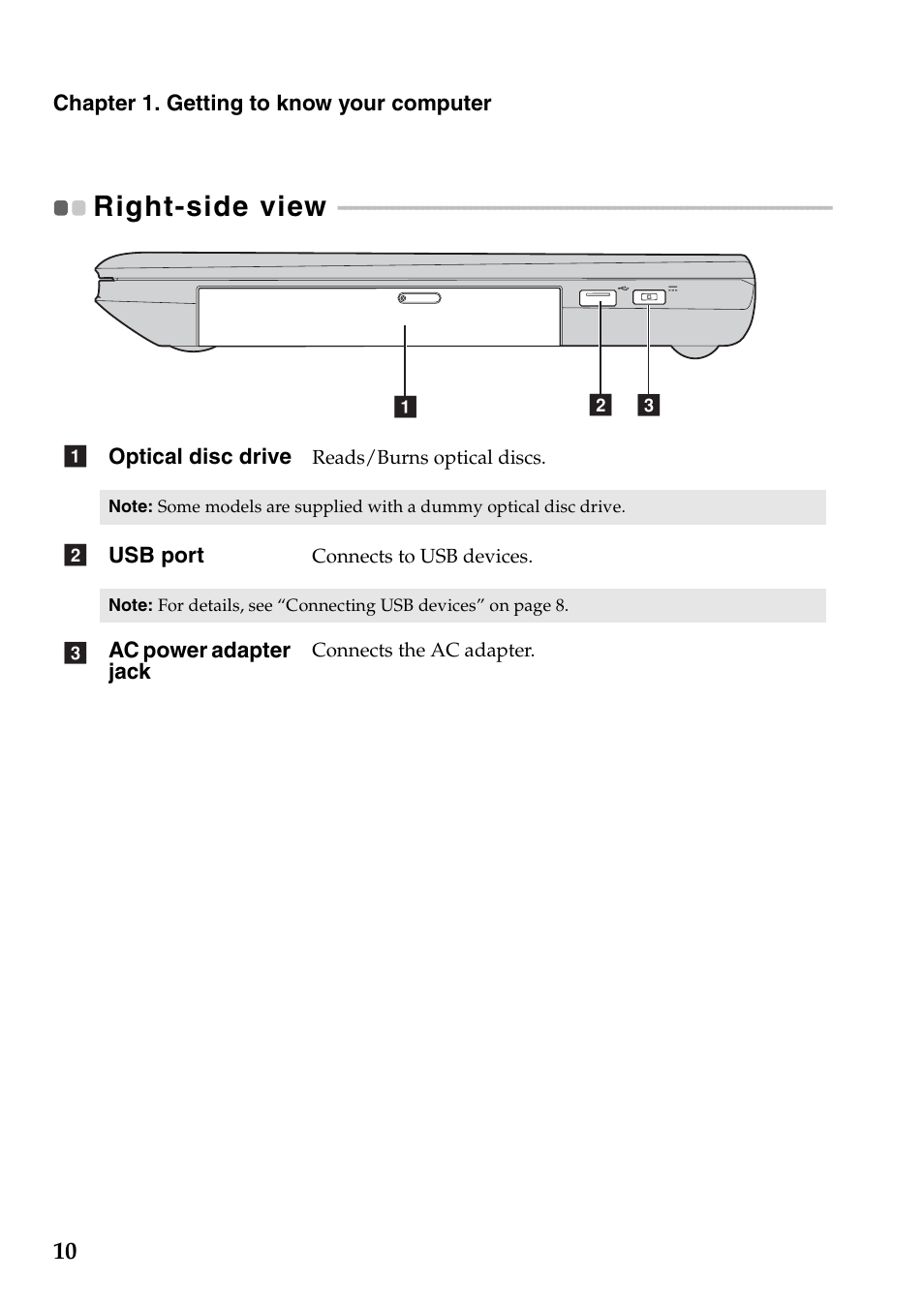 Right-side view | Lenovo G400 Notebook User Manual | Page 14 / 46