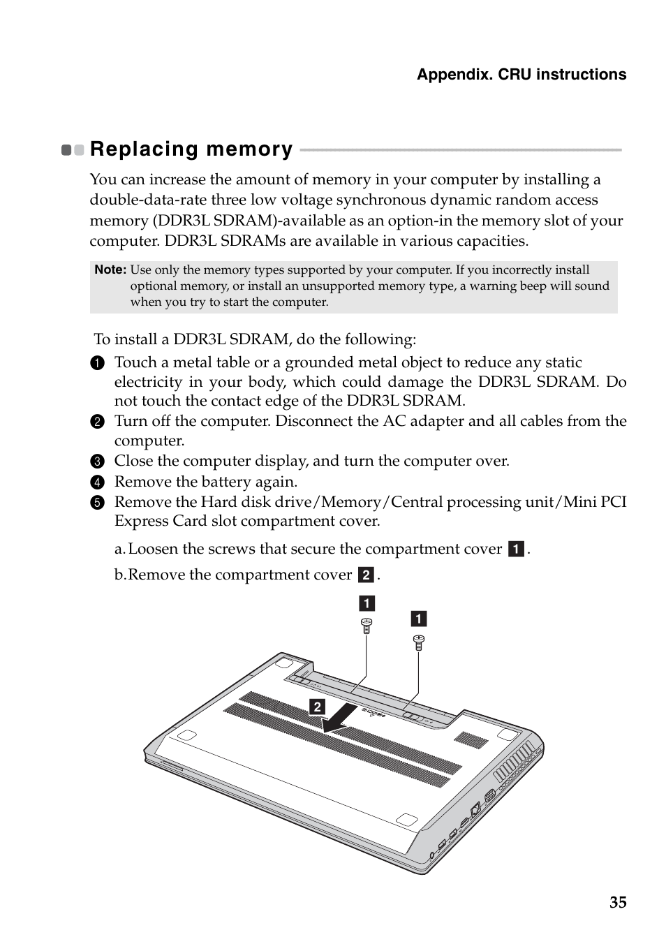 Replacing memory | Lenovo G400 Notebook User Manual | Page 39 / 46