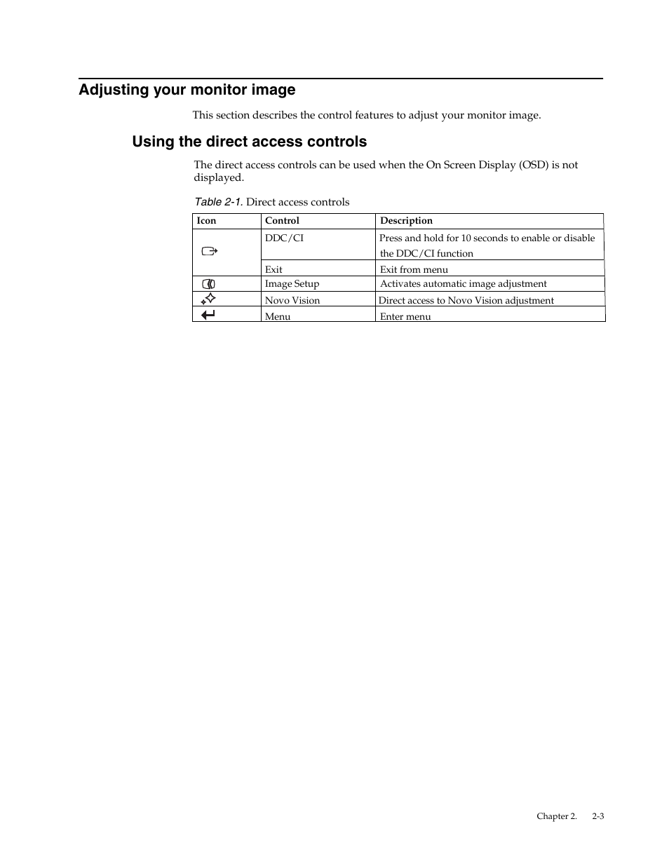 Adjusting your monitor image, Using the direct access controls, Using the direct access controls - 3 | Lenovo LI2032 Wide LCD Monitor User Manual | Page 12 / 27