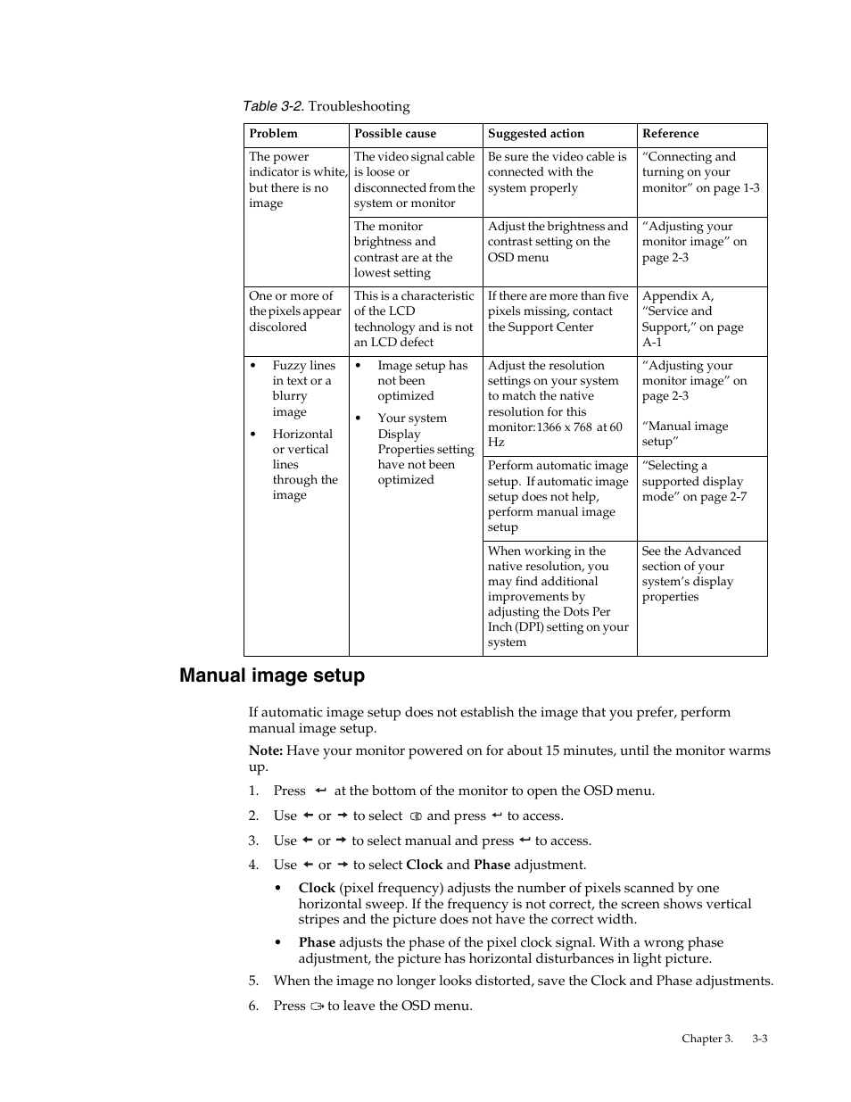 Manual image setup, Manual image setu p - 3 | Lenovo LI2032 Wide LCD Monitor User Manual | Page 21 / 27