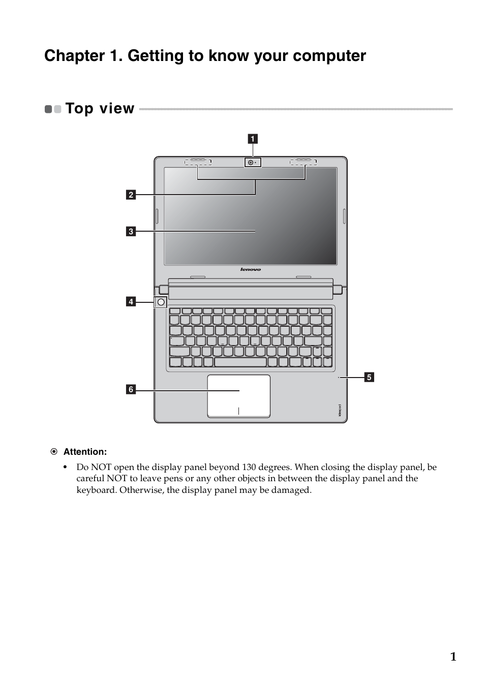 Chapter 1. getting to know your computer, Top view | Lenovo IdeaPad S300 Notebook User Manual | Page 5 / 45