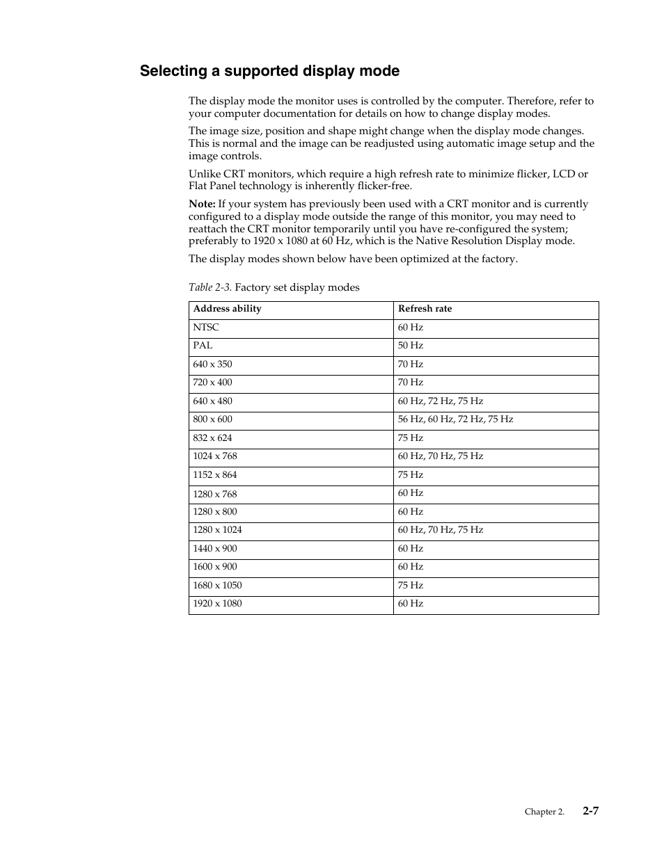 Selecting a supported display mode, Selecting a supported display mode -7 | Lenovo LI2342 Wide LCD Monitor User Manual | Page 17 / 29