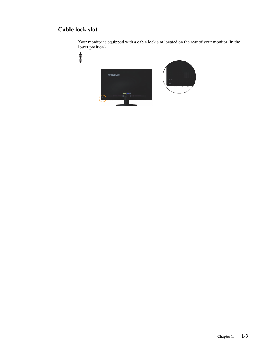 Cable lock slot, Cable lock slot -3 | Lenovo LI2342 Wide LCD Monitor User Manual | Page 7 / 29