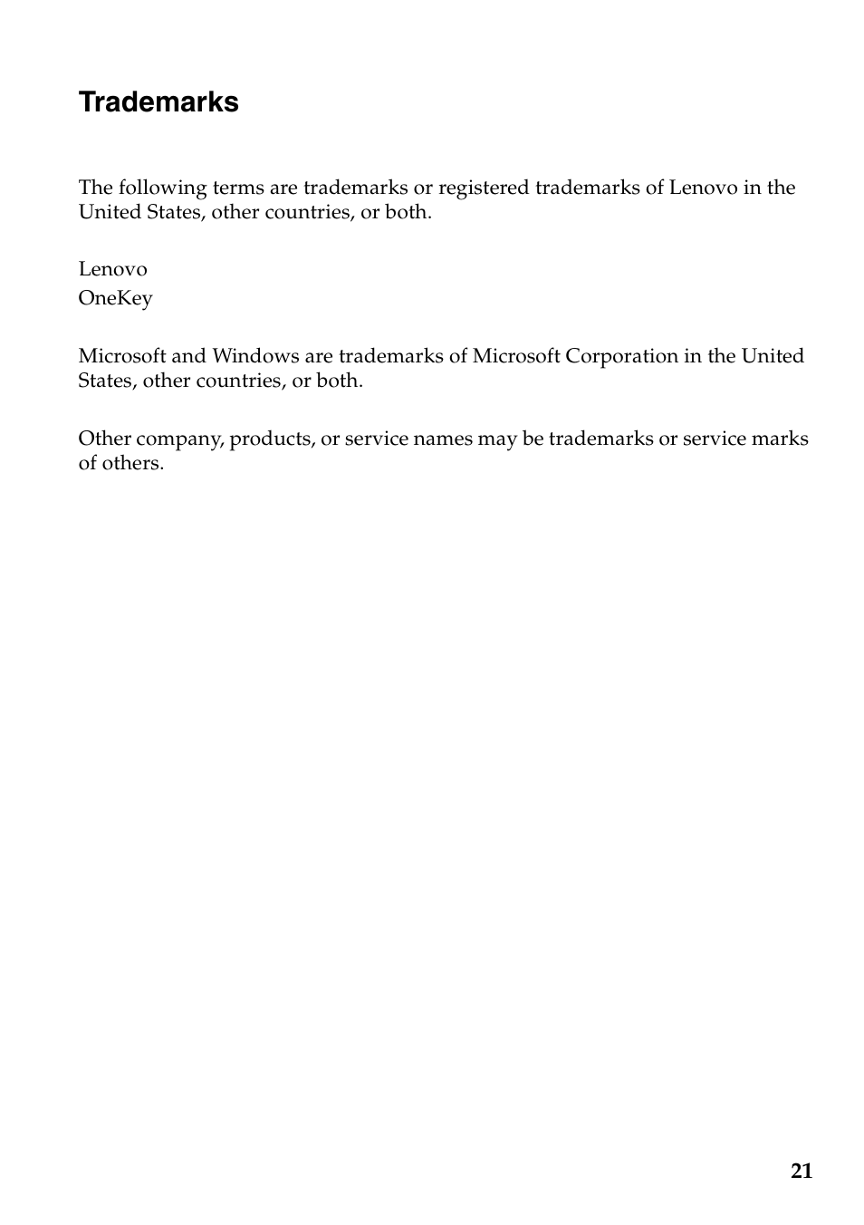 Trademarks | Lenovo Yoga 2 13 Notebook Lenovo User Manual | Page 21 / 22