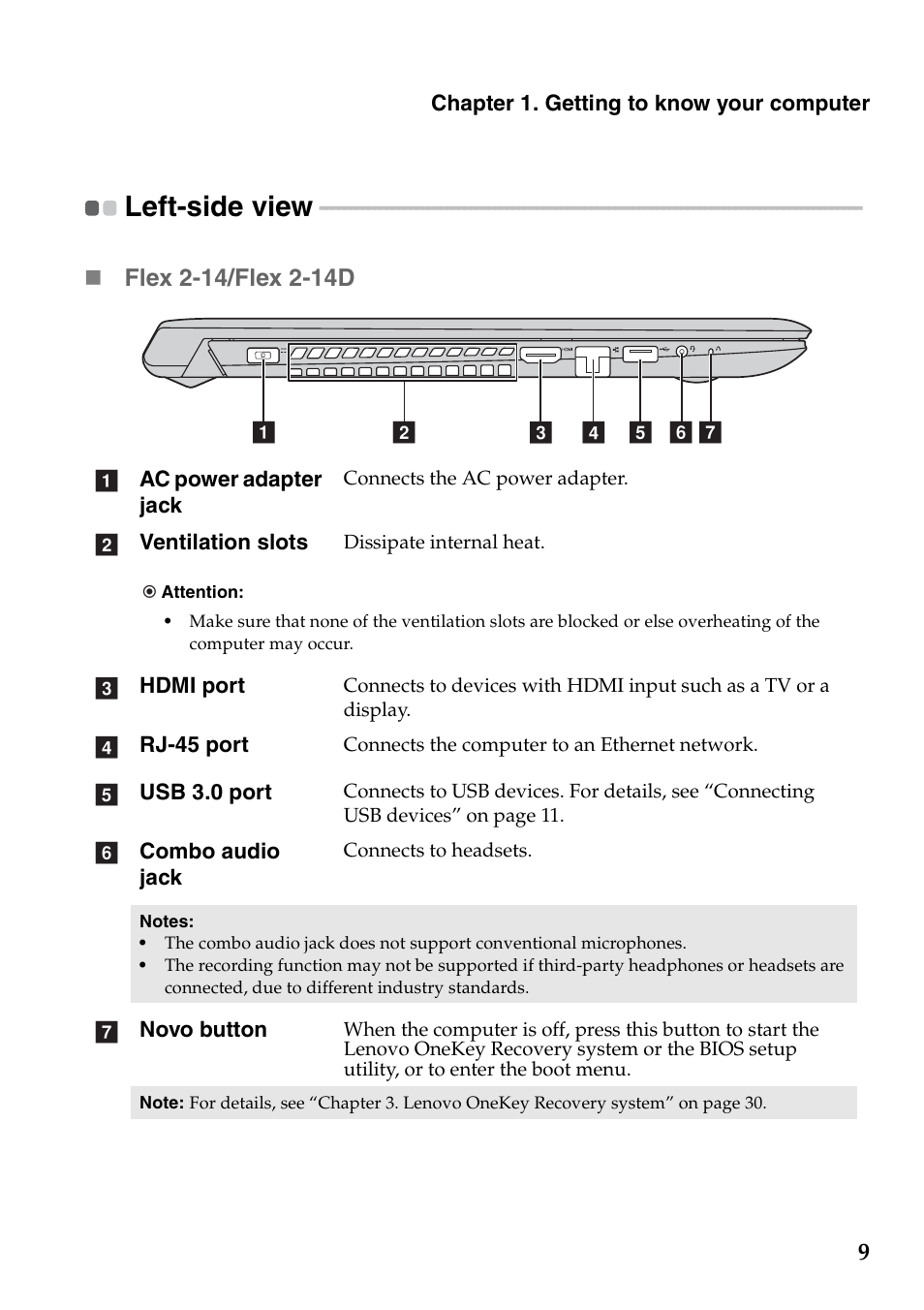 Left-side view | Lenovo Flex 2-15 Notebook Lenovo User Manual | Page 13 / 48