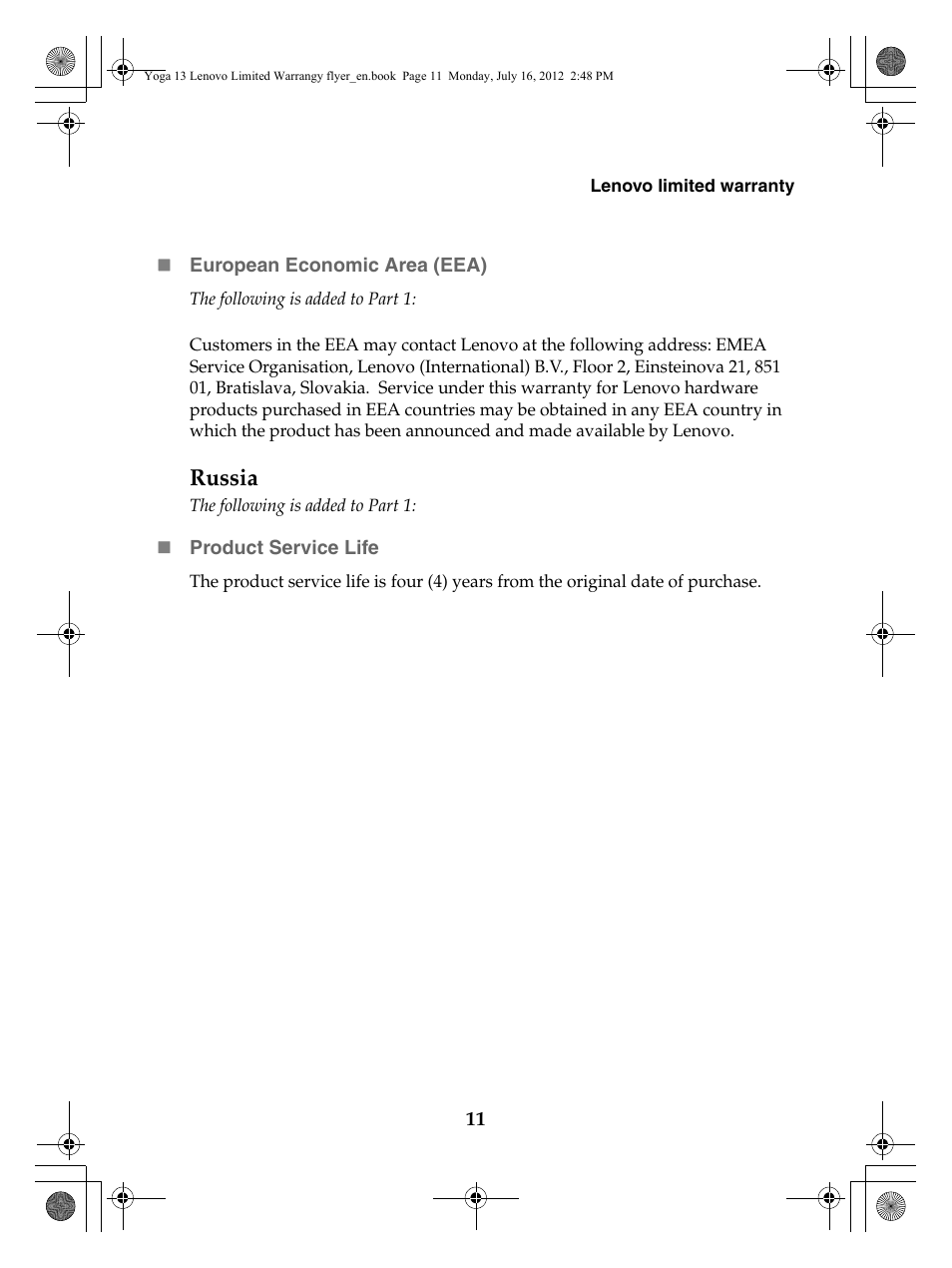Russia | Lenovo Yoga 13 Notebook IdeaPad User Manual | Page 11 / 24