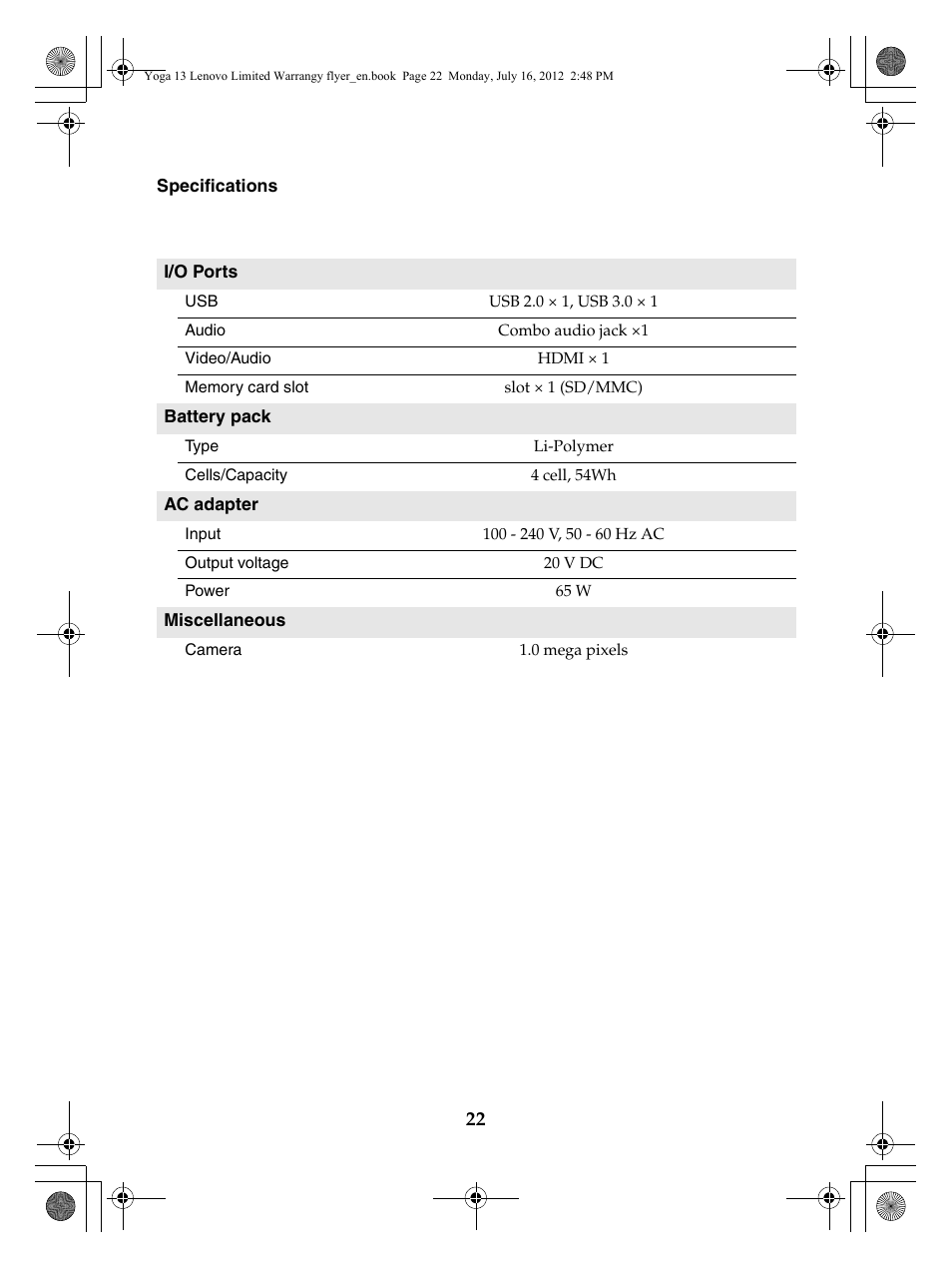 Lenovo Yoga 13 Notebook IdeaPad User Manual | Page 22 / 24