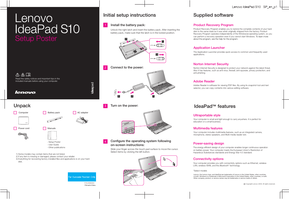 Lenovo IdeaPad S10 User Manual | 2 pages