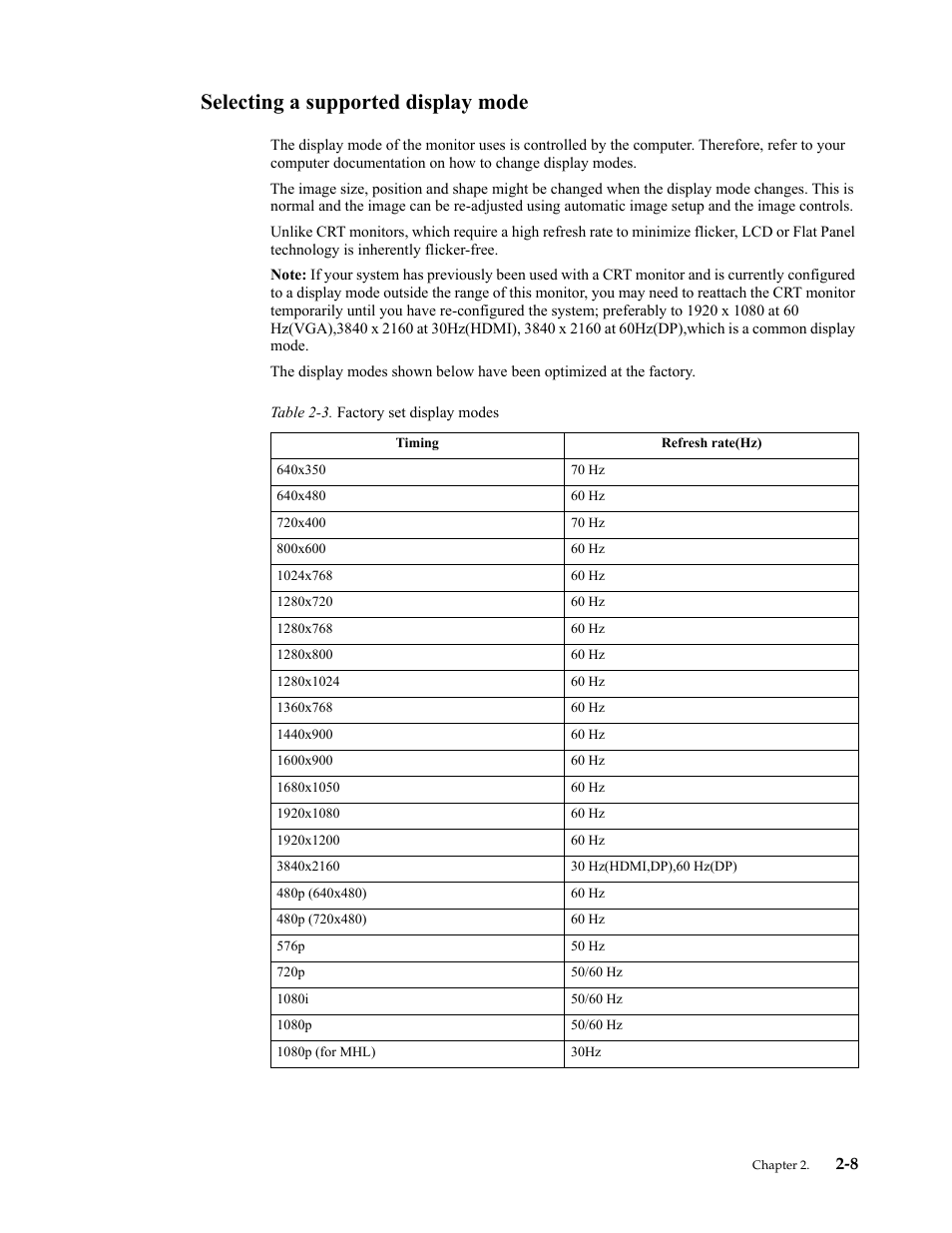 Selecting a supported display mode | Lenovo LI2821 Wide LCD Monitor User Manual | Page 22 / 36