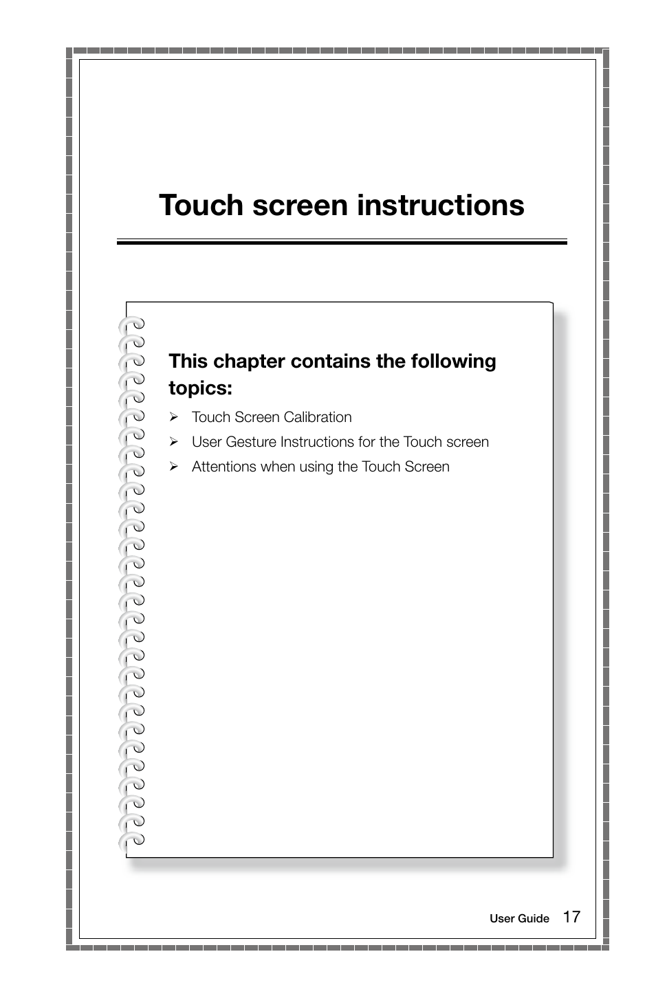 Touch screen instructions, This chapter contains the following topics | Lenovo IdeaCentre A720 User Manual | Page 22 / 45