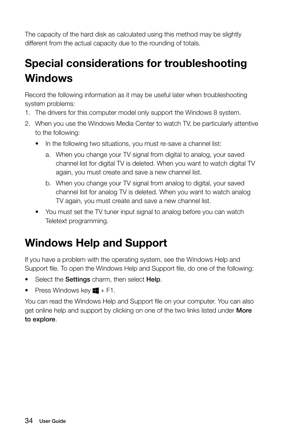 Special considerations for troubleshooting windows, Windows help and support | Lenovo IdeaCentre A720 User Manual | Page 39 / 45