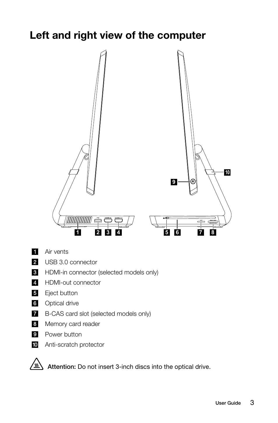 Left and right view of the computer | Lenovo IdeaCentre A720 User Manual | Page 8 / 45