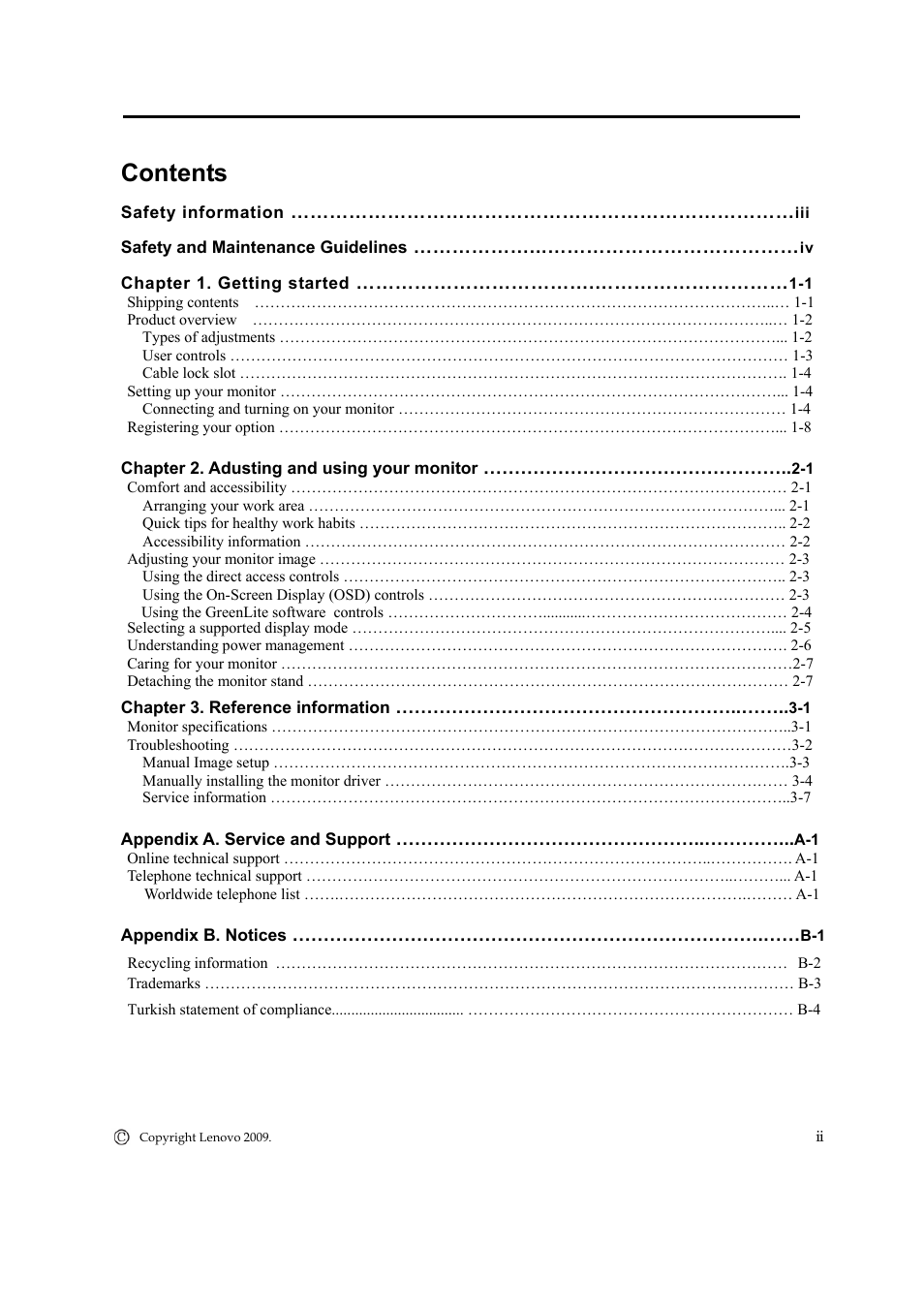 Lenovo ThinkVision L2251x Wide 22in LCD Monitor User Manual | Page 3 / 37