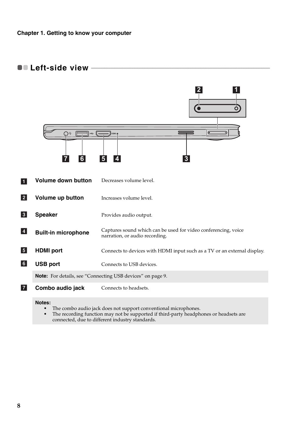 Left-side view | Lenovo Yoga 11 Notebook IdeaPad User Manual | Page 12 / 35