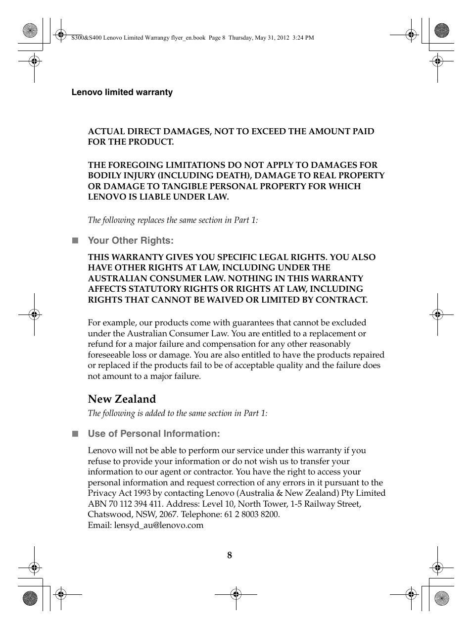 New zealand | Lenovo IdeaPad S400 Notebook User Manual | Page 8 / 20