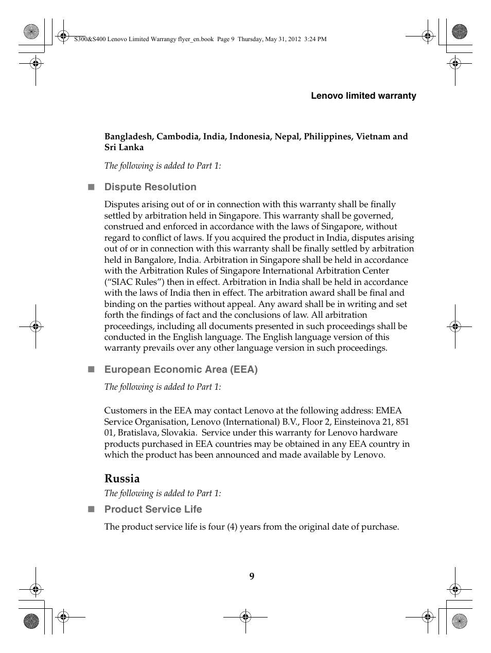 Russia | Lenovo IdeaPad S400 Notebook User Manual | Page 9 / 20