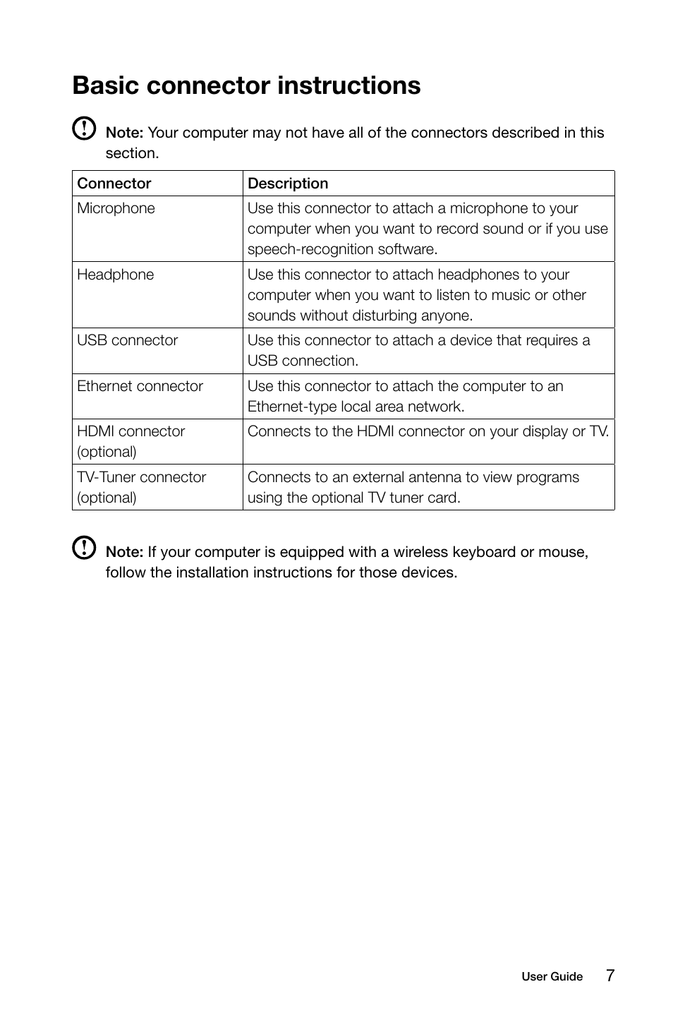 Basic connector instructions | Lenovo A730 All-in-One IdeaCentre User Manual | Page 12 / 47
