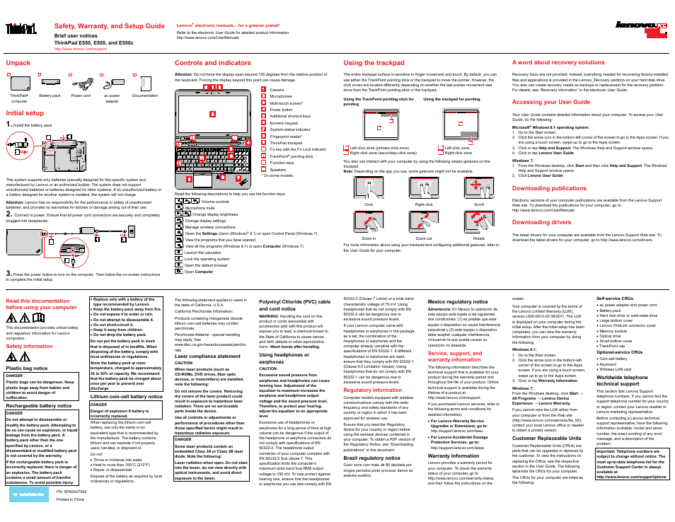 Lenovo ThinkPad E555 User Manual | 2 pages