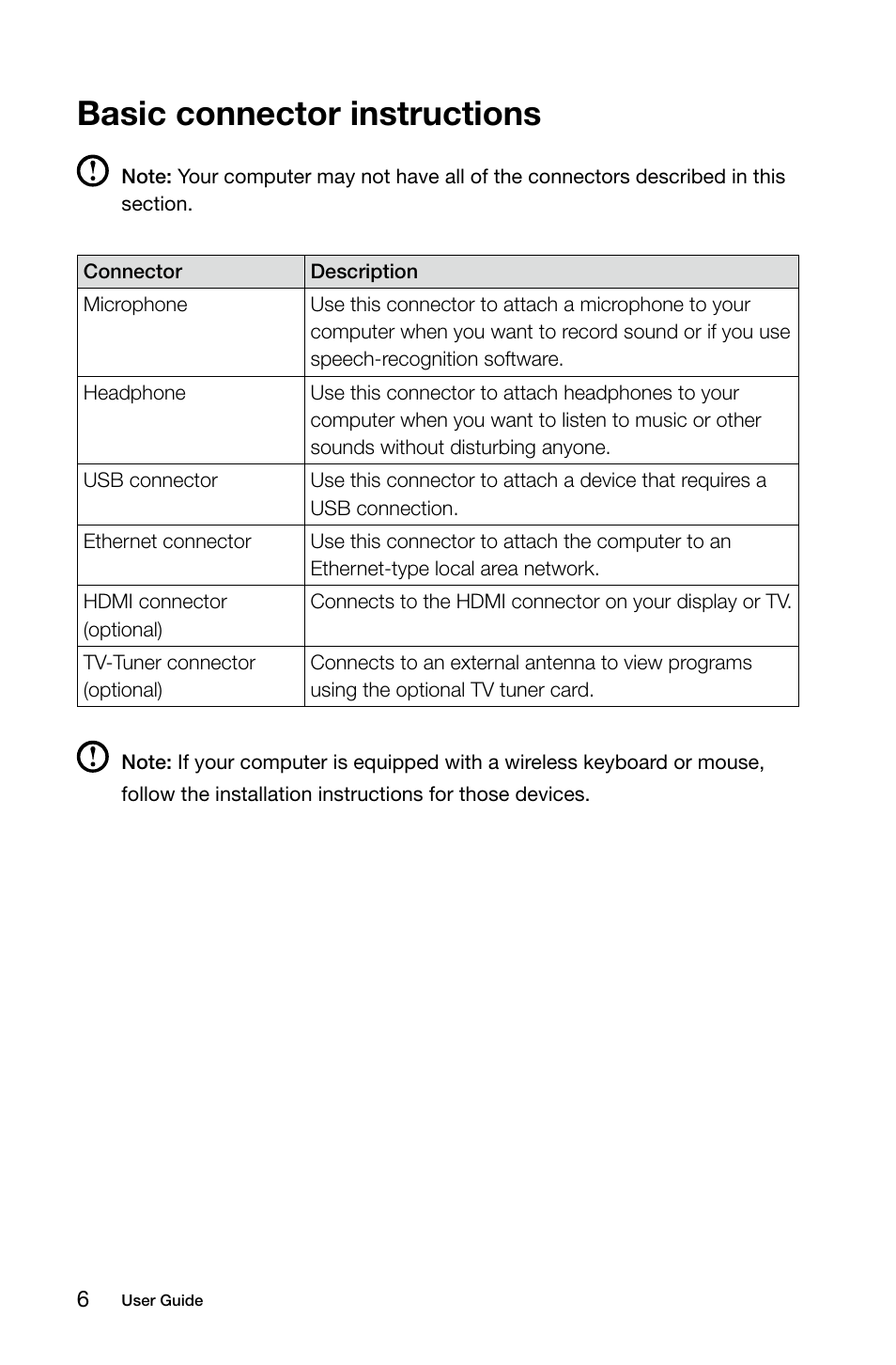 Basic connector instructions | Lenovo A740 All In One User Manual | Page 11 / 47