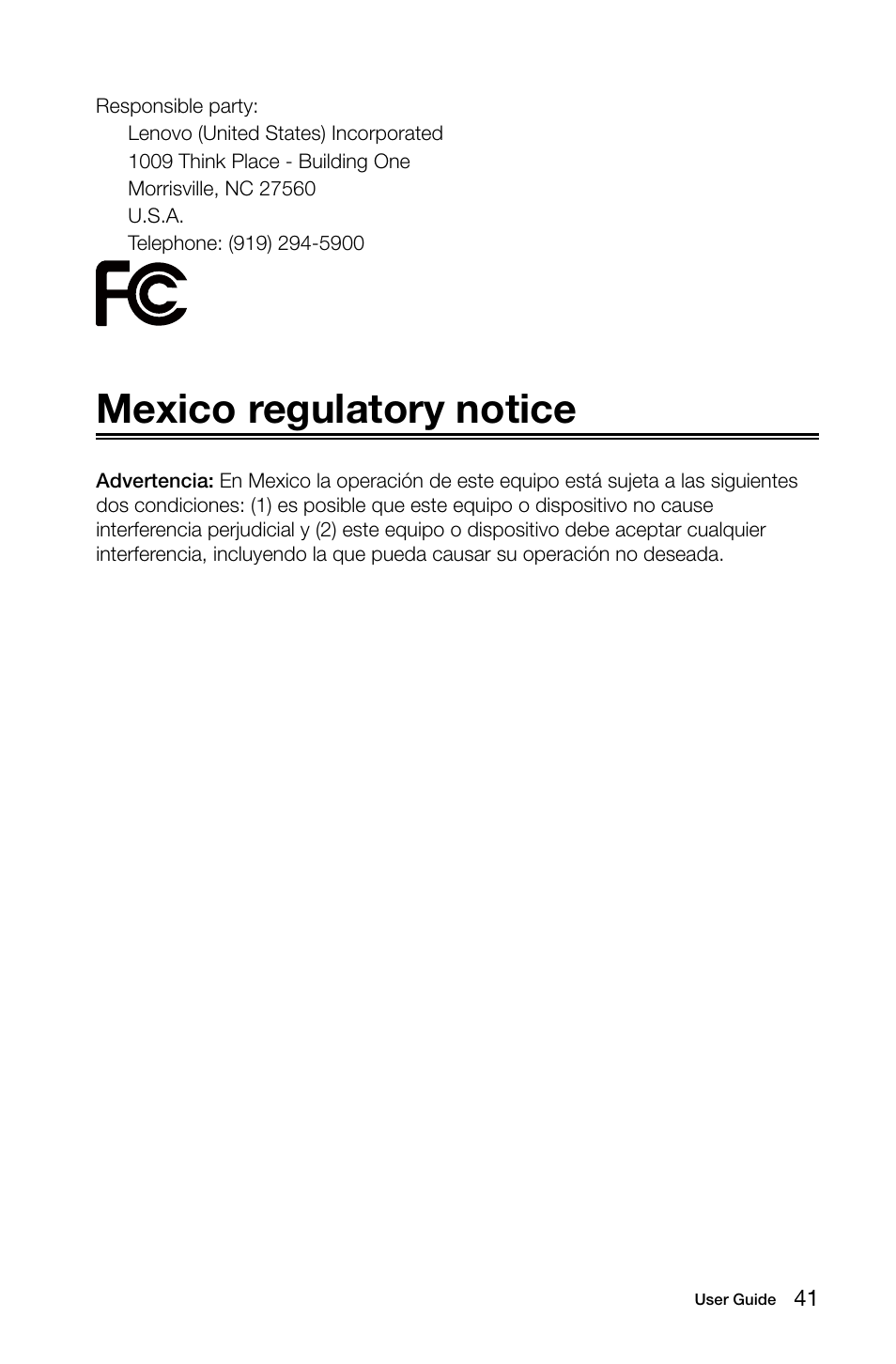 Mexico regulatory notice | Lenovo A740 All In One User Manual | Page 46 / 47