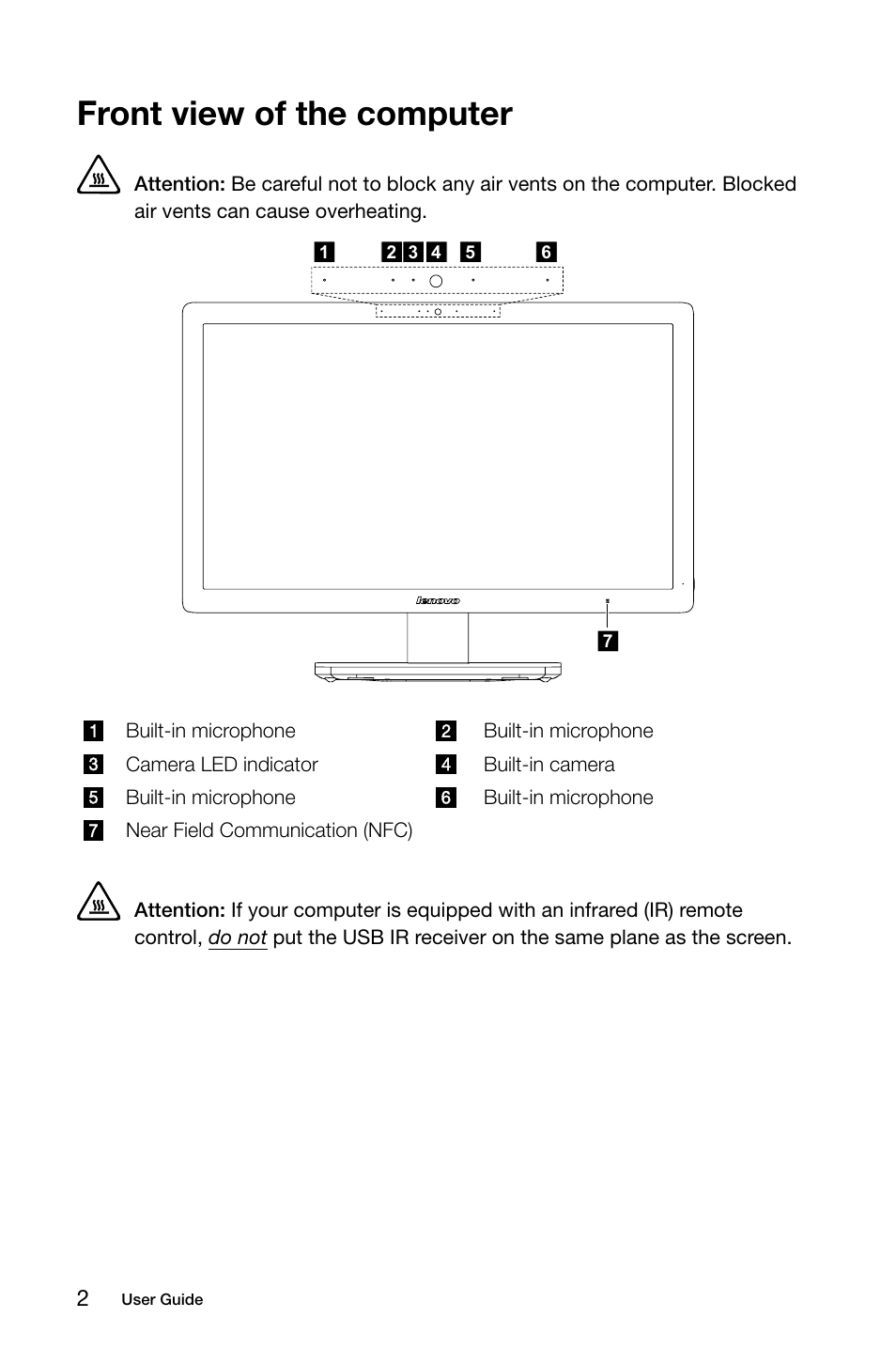 Front view of the computer | Lenovo A740 All In One User Manual | Page 7 / 47