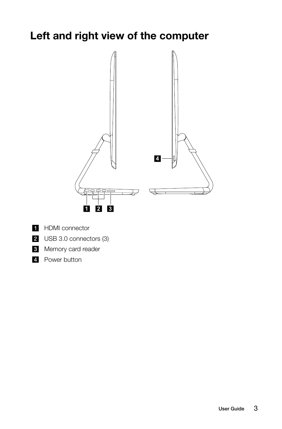 Left and right view of the computer | Lenovo A740 All In One User Manual | Page 8 / 47