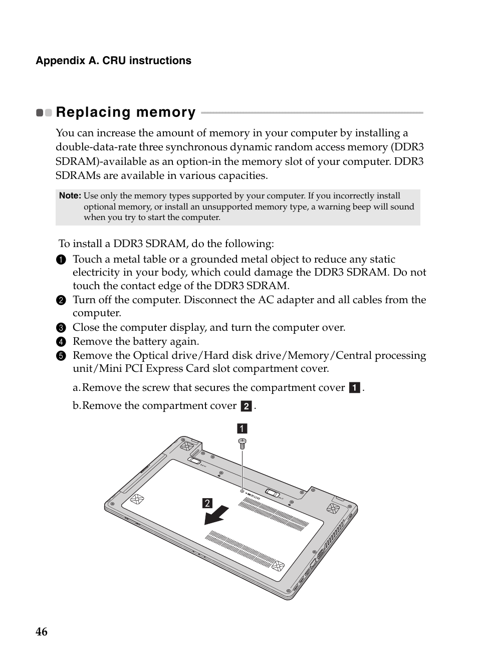 Replacing memory | Lenovo IdeaPad Z485 Notebook User Manual | Page 50 / 59