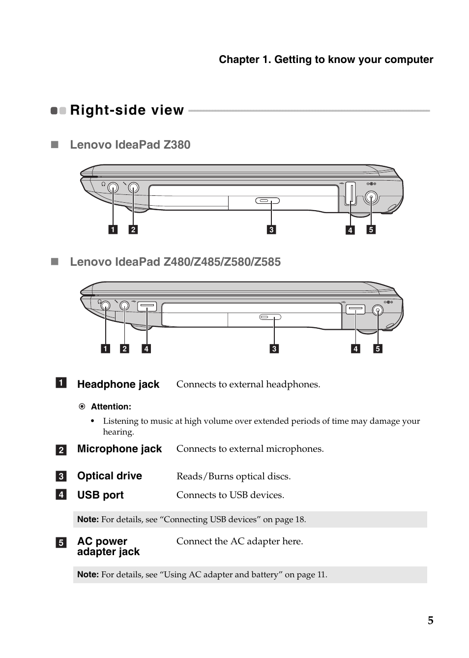 Right-side view | Lenovo IdeaPad Z485 Notebook User Manual | Page 9 / 59