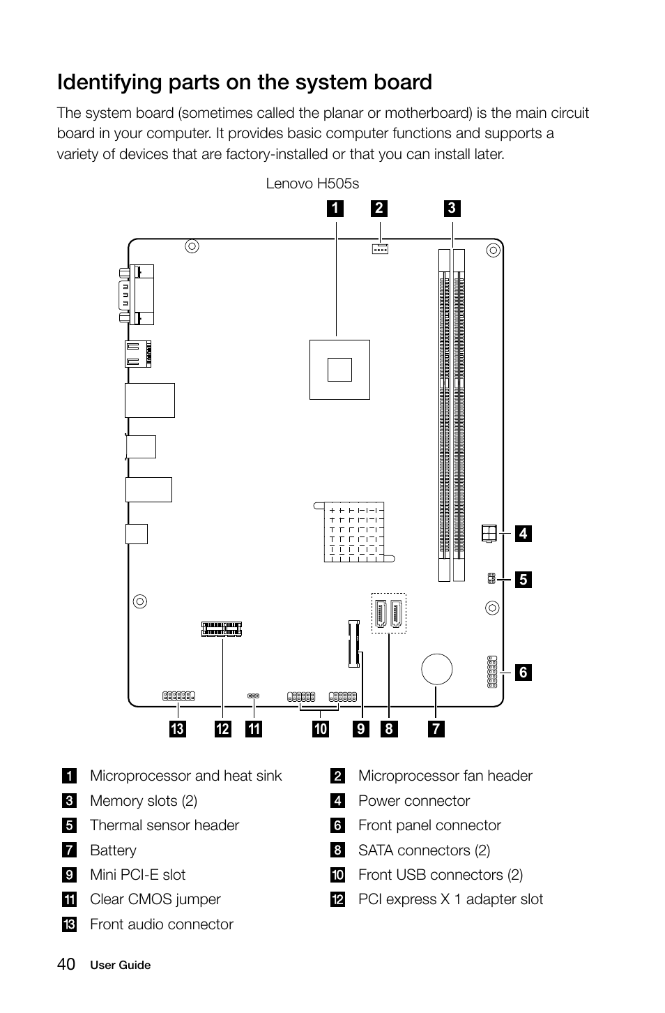 Identifying parts on the system board | Lenovo H535s Desktop User Manual | Page 45 / 63