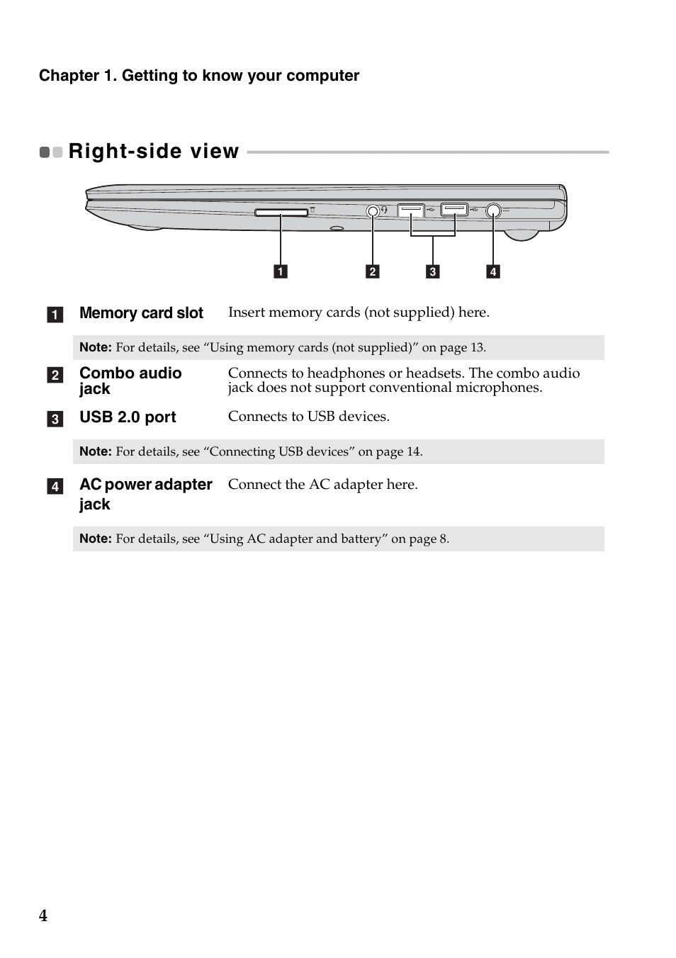 Right-side view | Lenovo S40-70 Notebook User Manual | Page 10 / 46