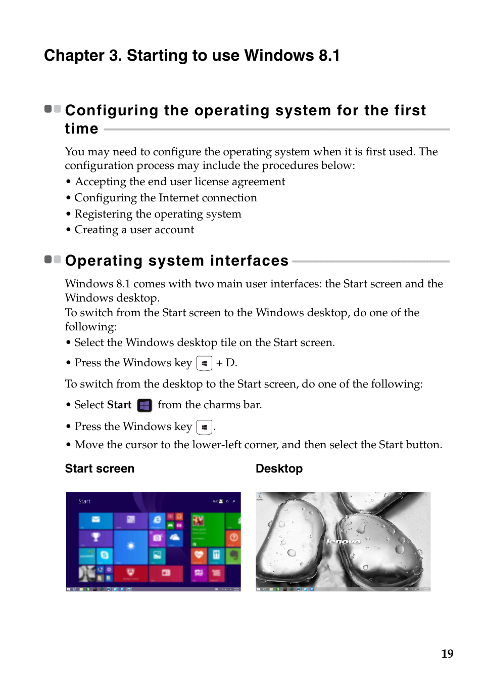 Chapter 3. starting to use windows 8.1, Operating system interfaces | Lenovo S40-70 Notebook User Manual | Page 25 / 46