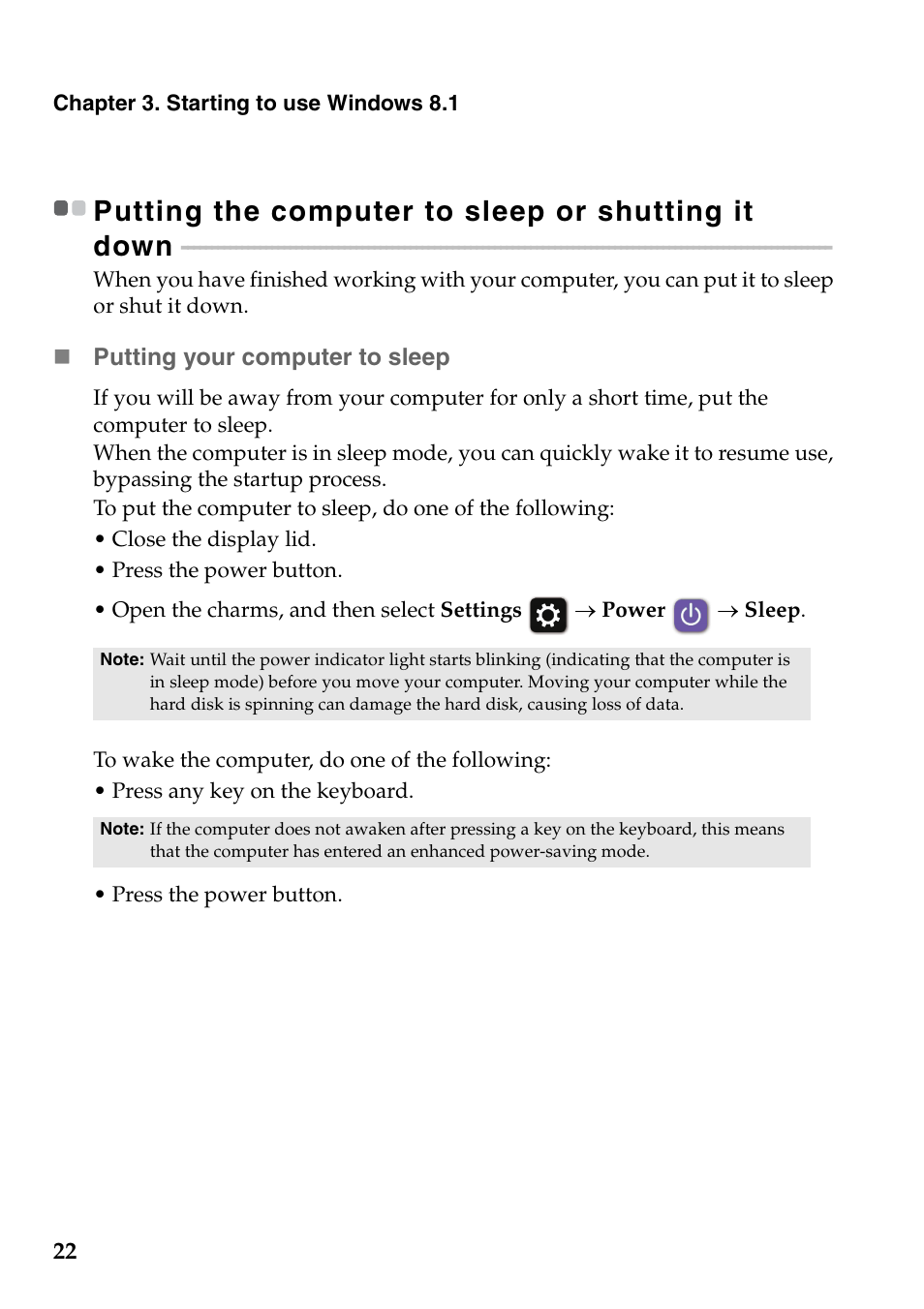 Putting the computer to sleep or shutting it down | Lenovo S40-70 Notebook User Manual | Page 28 / 46