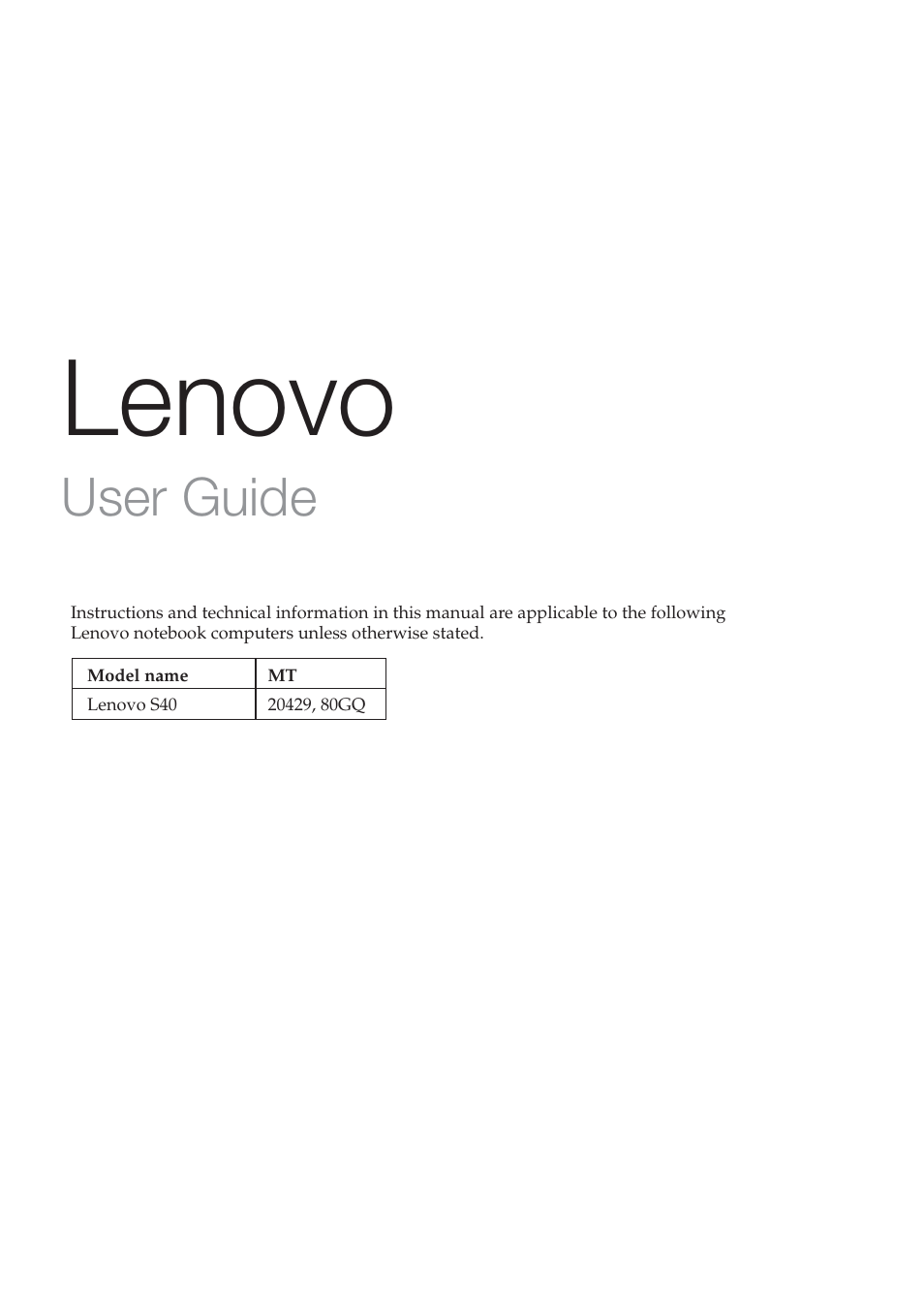 Lenovo, User guide | Lenovo S40-70 Notebook User Manual | Page 3 / 46