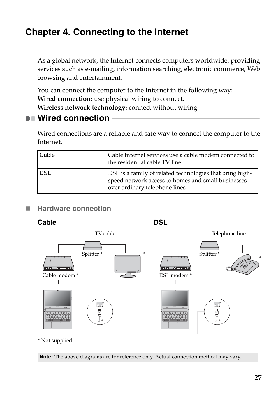 Chapter 4. connecting to the internet, Wired connection | Lenovo S40-70 Notebook User Manual | Page 33 / 46
