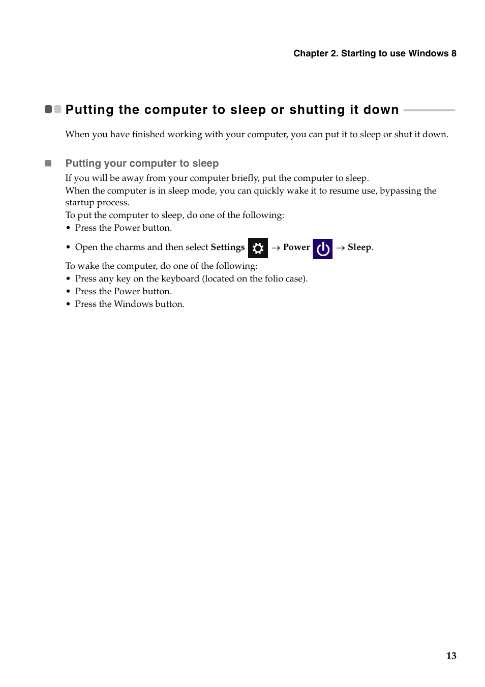 Putting the computer to sleep or shutting it down | Lenovo Miix 10 Tablet IdeaPad User Manual | Page 17 / 32