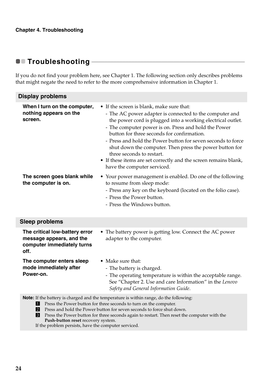 Troubleshooting | Lenovo Miix 10 Tablet IdeaPad User Manual | Page 28 / 32