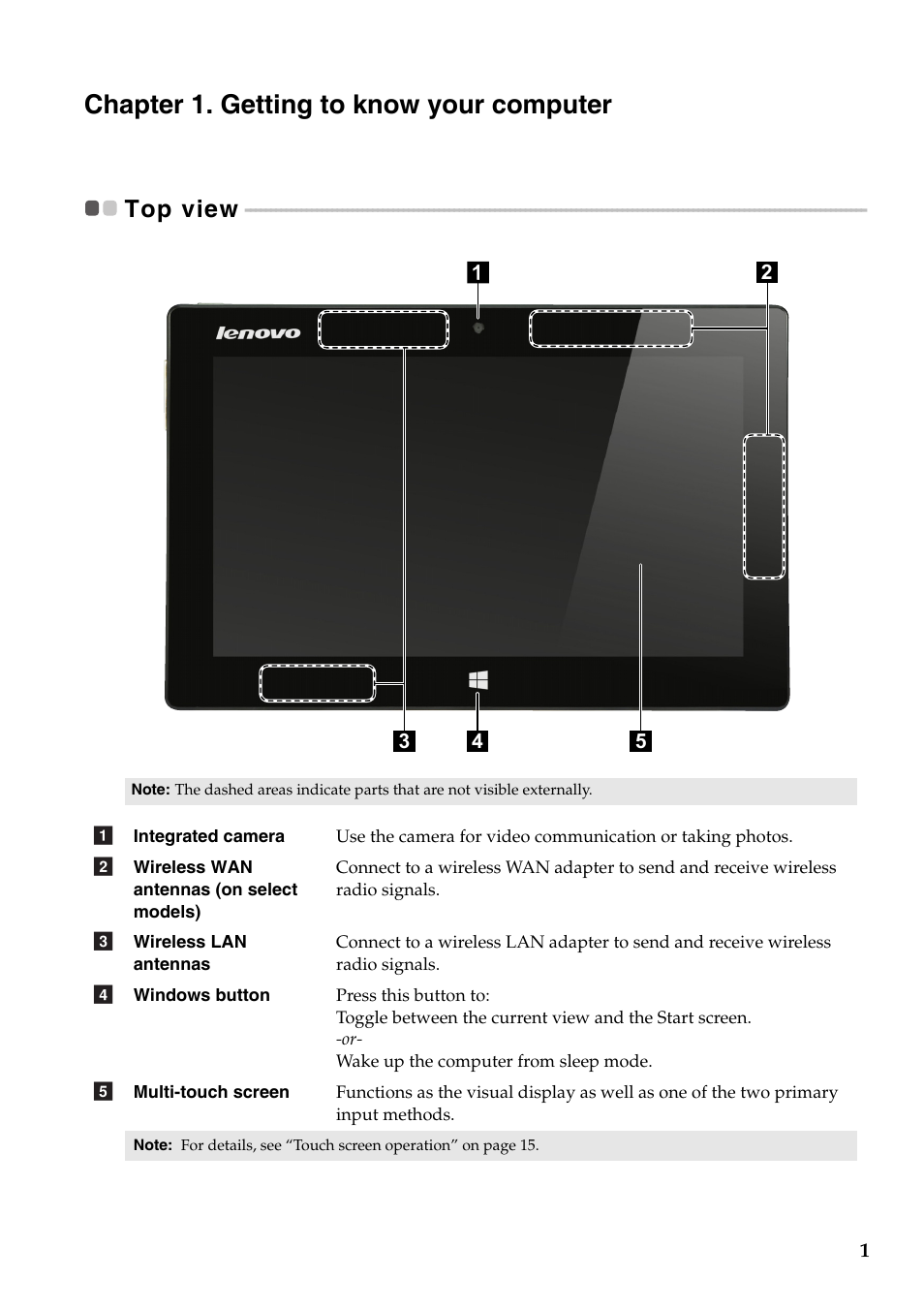 Chapter 1. getting to know your computer, Top view | Lenovo Miix 10 Tablet IdeaPad User Manual | Page 5 / 32
