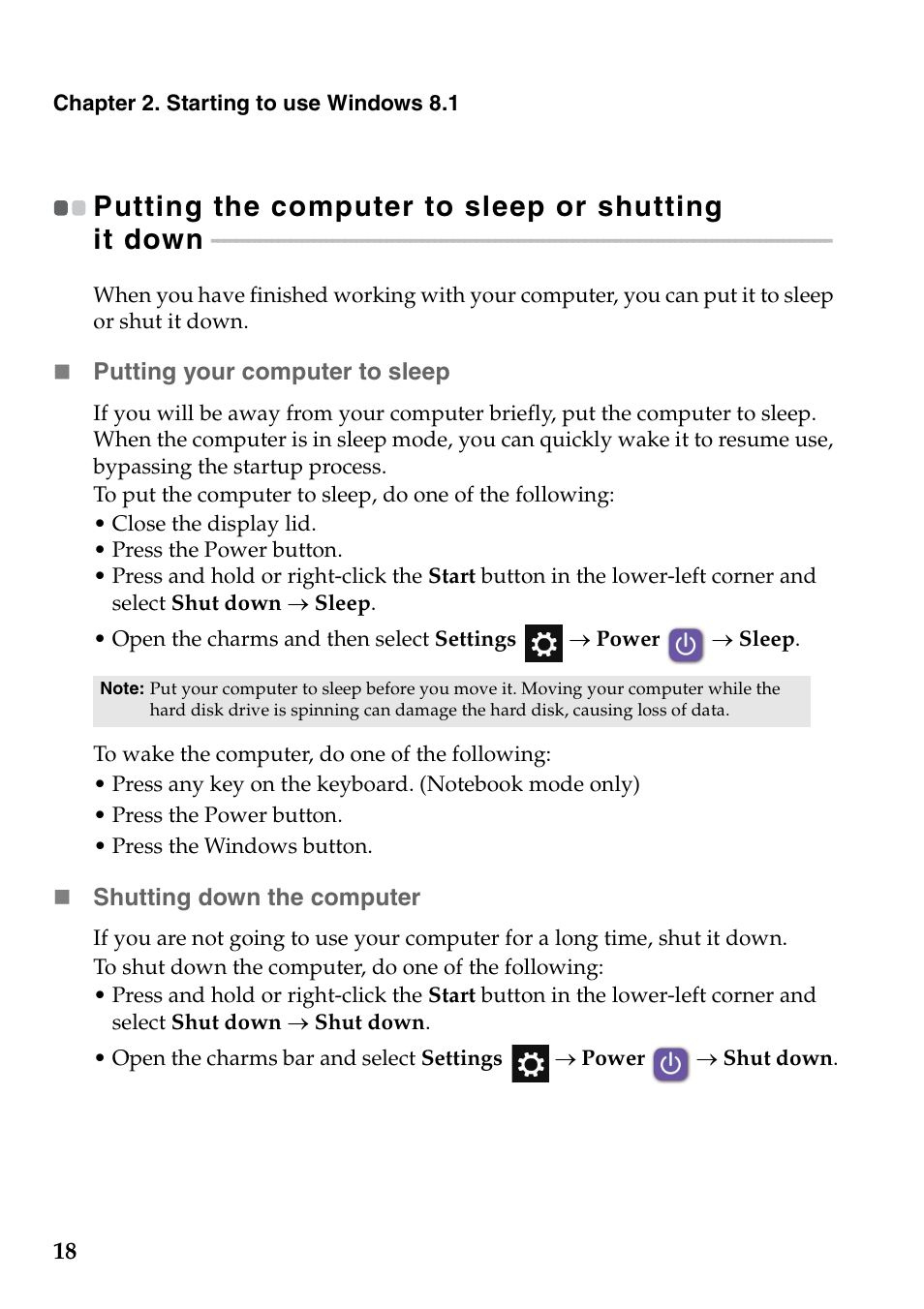 Putting the computer to sleep or shutting it down | Lenovo Yoga 2 11 Notebook Lenovo User Manual | Page 22 / 38